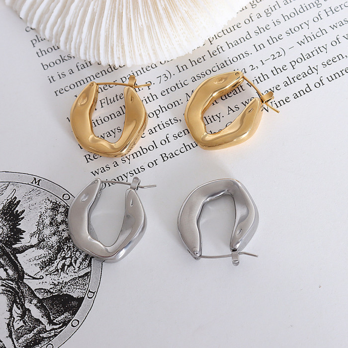 Irregular Geometric U Hoop Earrings Gold Silver Color Copper Metal Earrings for Women Minimalist Earrings Jewelry