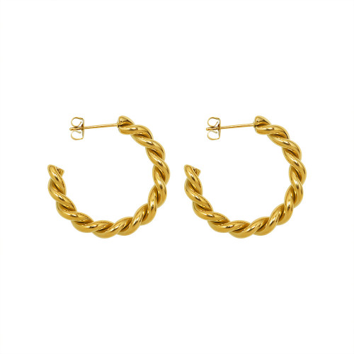 New Stainless Steel Jewelry C Shaped Twist Geometric Texture Stud Earrings Titanium Steel Gold Earrings For Women Gift