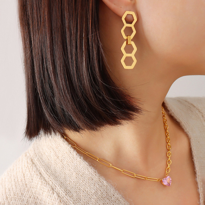 Multi Layer Hexagonal  Long Earrings for Women Gold Color Trendy New Elegant Drop Dangle Earrings Fashion Jewelry Wholesale