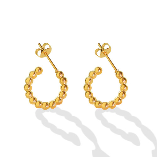Gold Bead Large C Shape Womens Hoop Earrings Fashion Wedding Big Round Elegant Statement Loop Earrings