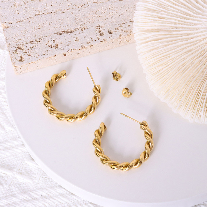 New Stainless Steel Jewelry C Shaped Twist Geometric Texture Stud Earrings Titanium Steel Gold Earrings For Women Gift