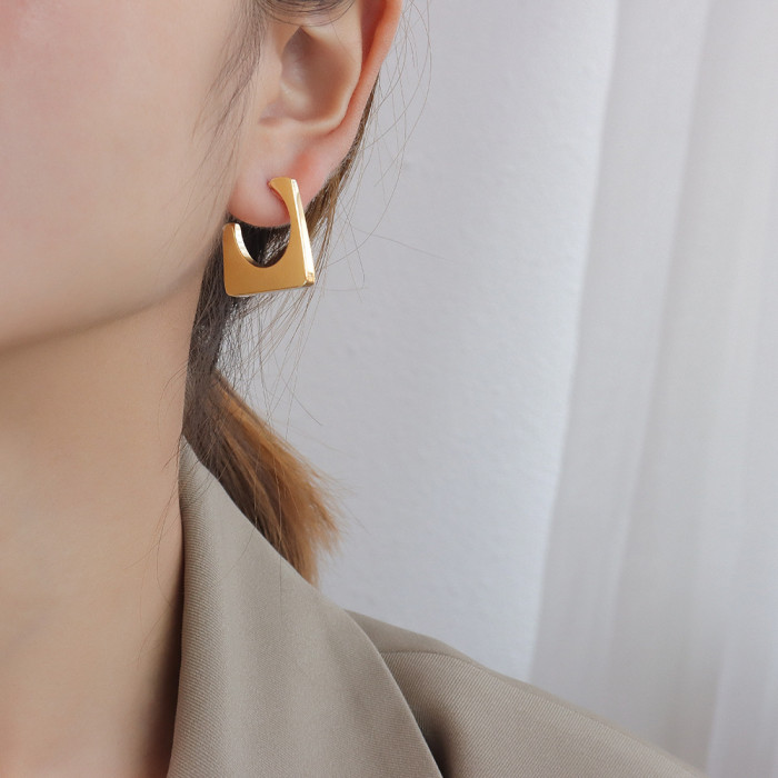 Stainless Steel Jewelry Fashion Square Geometric Hoop Earrings Charm Metal Women Earrings