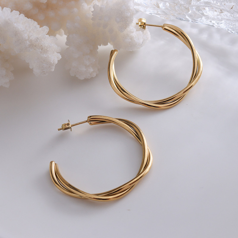 New Stainless Steel Jewelry C Shaped Twist Geometric Texture Stud Earrings Titanium Steel Gold Earrings For Women