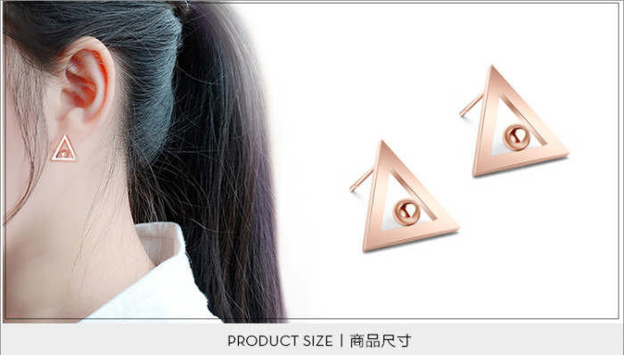 Women Fashion Earrings Jewelry Triangle Geometric with Beads Silver Color Stud Earring Piercing