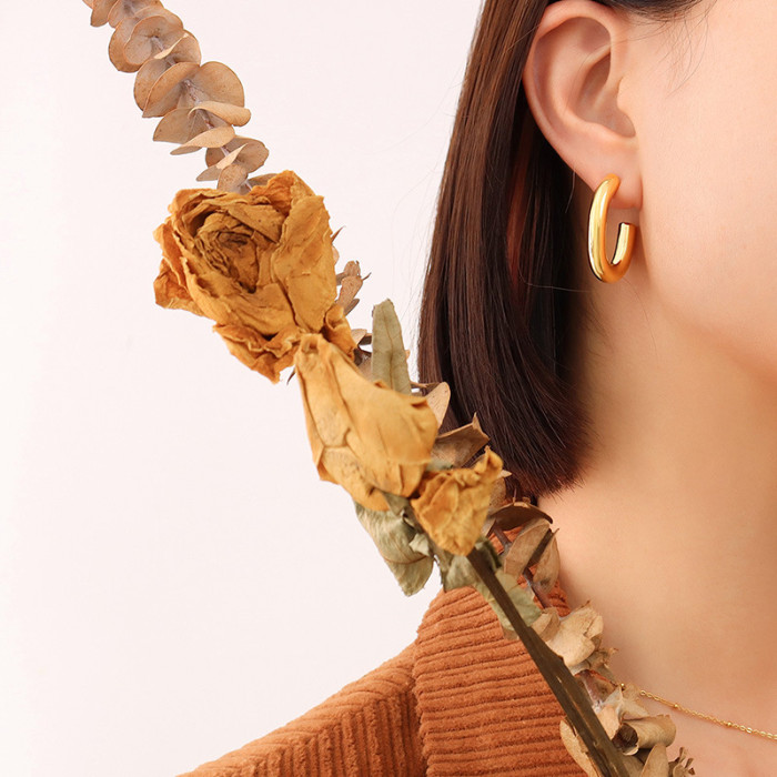 Geometric Thick C Hoop Earrings Excellent Titanium Steel Earrings for Women French Vintage Elegant Earrings Jewelry