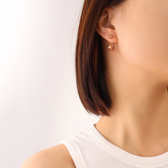 Double Ball C Hoop Earrings for Women Stainless Steel Back Hanging Earrings Minimalist Unique Jewelry Dainty Non Tarnish