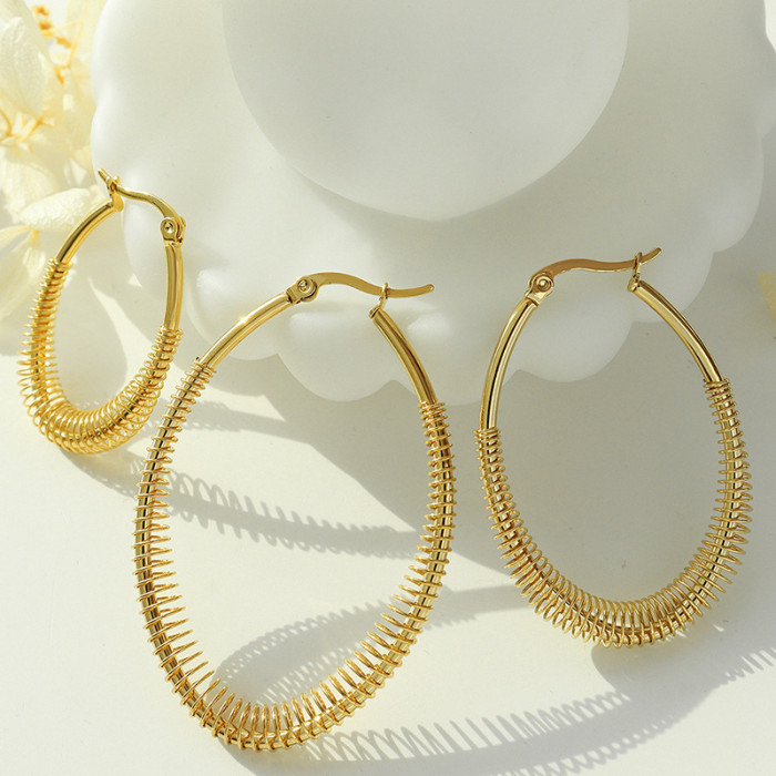 Trendy Stainless Steel Large Spring Hoop Earrings Oval Circle Geometric Earrings for Women Ladies Fashion Jewelry Wholesale