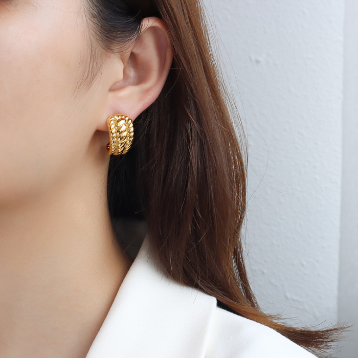 Stainless Steel Ring Earrings Jewelry Gold Thread Twist C Earrings Women's Earrings Accessories