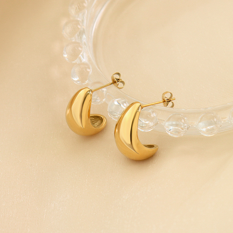 Gold Color Moon Shape C Stud Earrings for Women Trendy Small Exquisite Jewelry