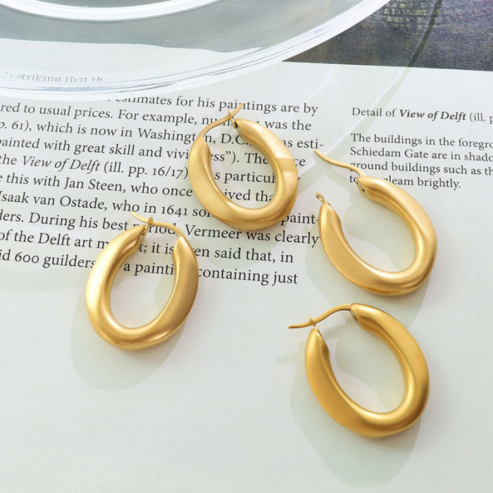 Charm Metal Oval Geometric Texture Hoop Earrings Gold Plated Statement Earrings Party Gift Jewelry