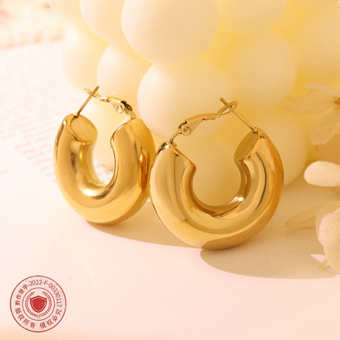 New Geometric Simple Minimalism Round Gold Color Silver Color Thick Metal Hoop Earrings for Women Jewelry