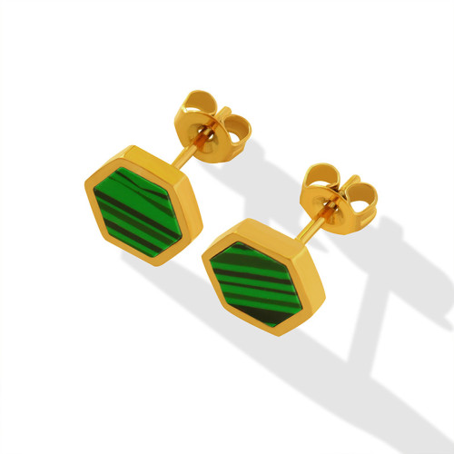 Small Stud Earrings for Women Vintage Geometric Square Hexagon Green Stud Gold Color Stainless Steel Earrings