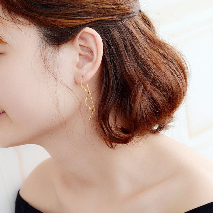 Minimalist Geometric Wave line Dangle Drop Earrings for Women Long Tassel Accessories Jewelry