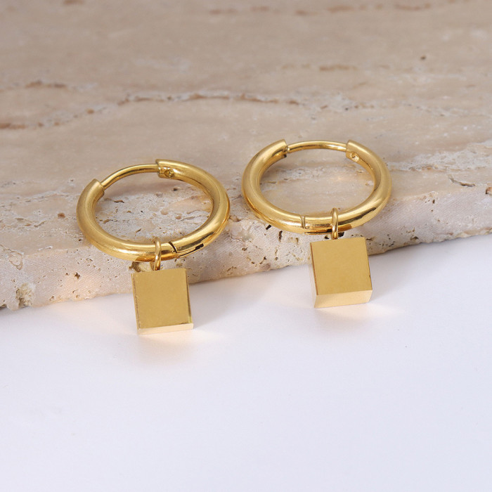 Geometric Square Tiny Cube Hoop Earring for Women Authentic Anti Allergy Ear Pin Fine Jewelry Kids Gift