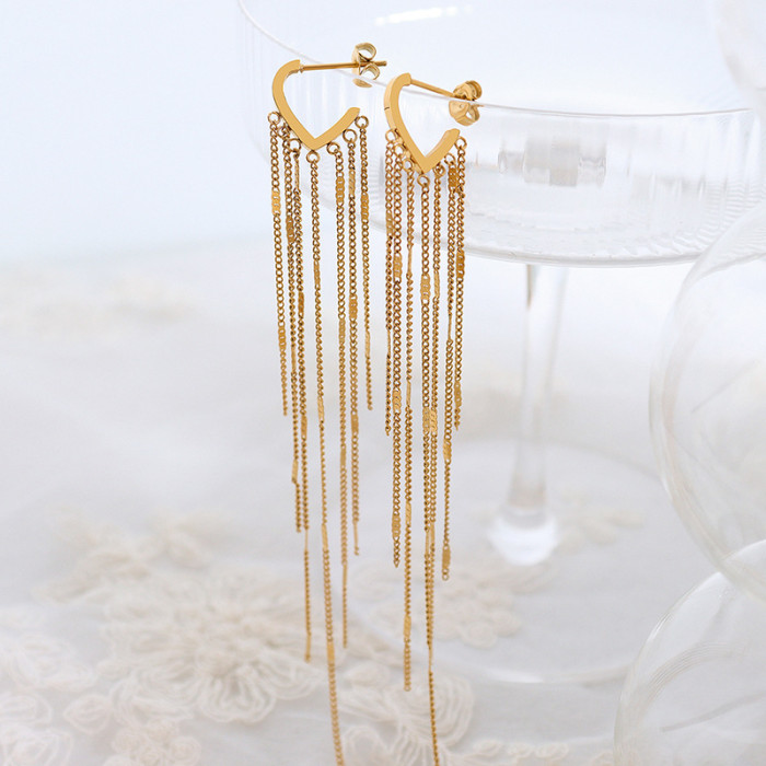 Silver Color Light Luxury Long Tassel Hoop Earrings Female Temperament Love Heart Gorgeous Handmade Jewelry Gift
