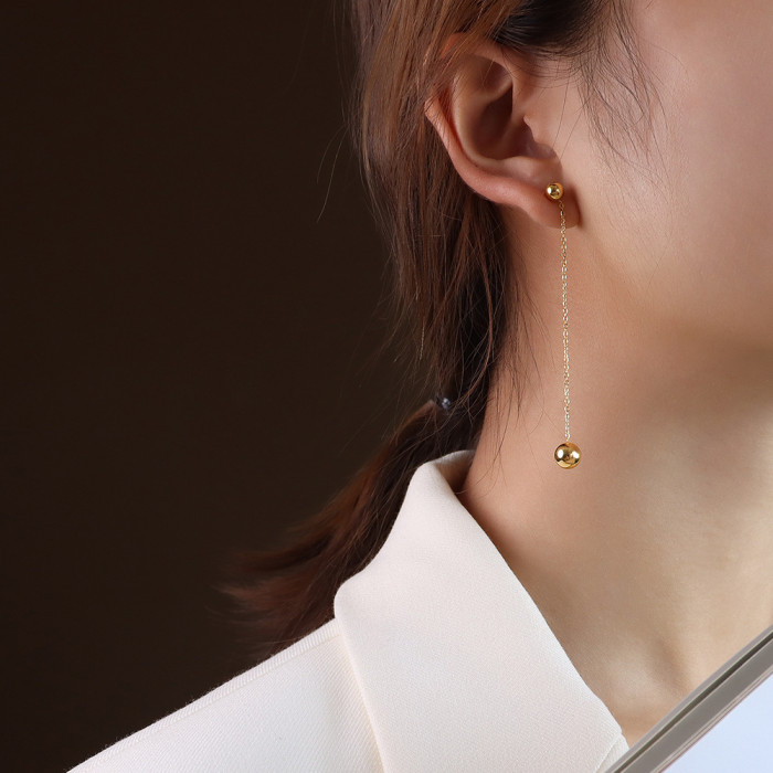 New High Sense Double Metal Ball Tassel Earrings Women's Light Luxury Accessories For Korean Fashion Jewelry Girls