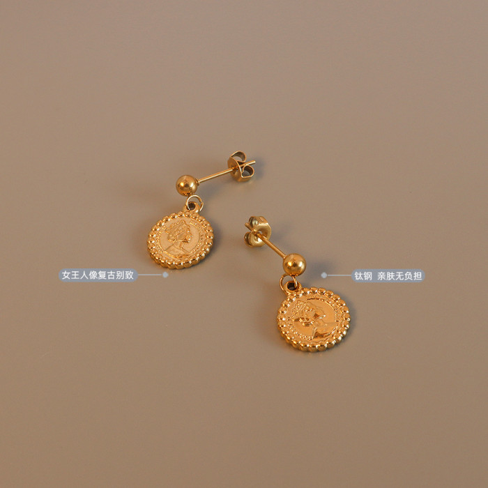 Queen Elizabeth Disk Dangle Drop Earrings Islands Ten Cents Coin Drop Earring Female Portrait Traveling Souvenir