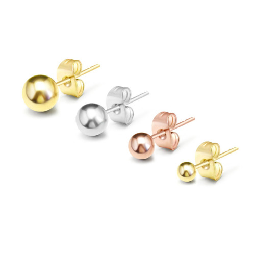 Titanium Gold -cololr Small Balls 3mm to 5mm Stud Earrings 316l Stainless Steel Earring IP Plating No Fade Allergy Free