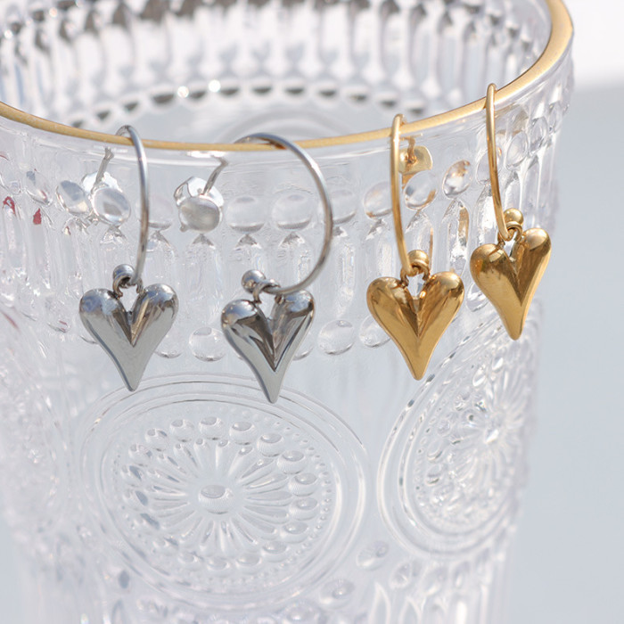 Minimalist Gold Color Love Heart Dangle Earrings for Women Korean Fashion C Shape Hoop Earrings Party Jewelry Accessories