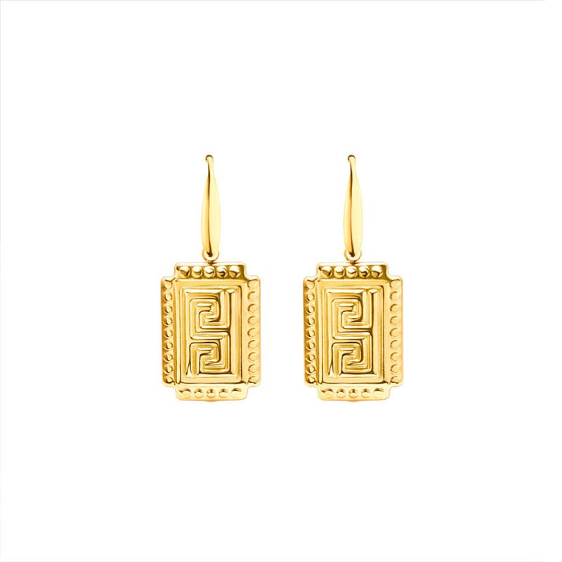 Ethnic Gold Shield Square Earrings for Women Vintage Silver Color Hook Dangle Earrings Christmas Gift