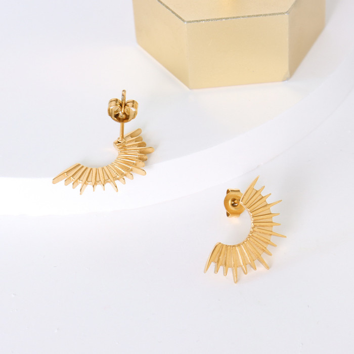 Gold Half Circle Spiked Shape Earrings Vantage Retro Boho Irregular Shiny Sun Star Shape Simple Joker Luxury Jewelry Gift