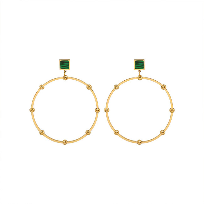 Bohemian Round Natural Stone Circle Dangle Earrings for Women Simple Gold Big Circle Drop Earrings Summer Dress Jewelry Gift