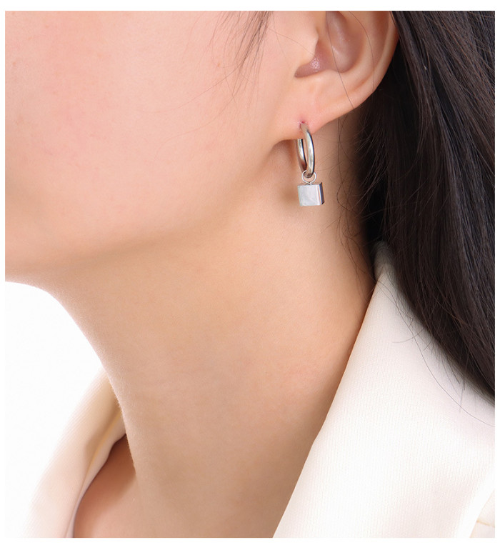 Geometric Square Tiny Cube Hoop Earring for Women Authentic Anti Allergy Ear Pin Fine Jewelry Kids Gift