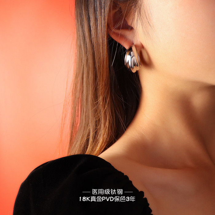 Free Minimalist Fat C Ring Hollow Hoop Earrings Stainless Steel Jewelry