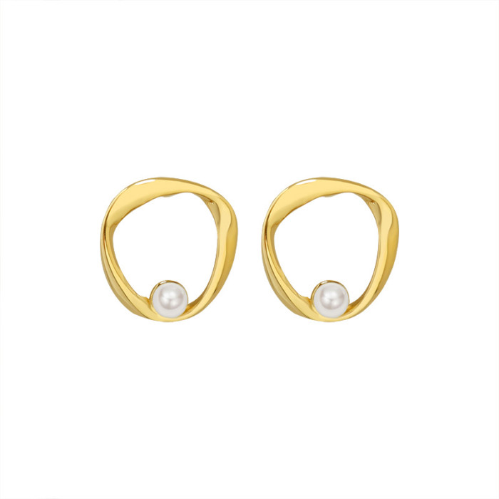 New Trendy Irregular Circle Simulated Pearl Stud Earrings For Women Fashion Jewelry Party Elegant