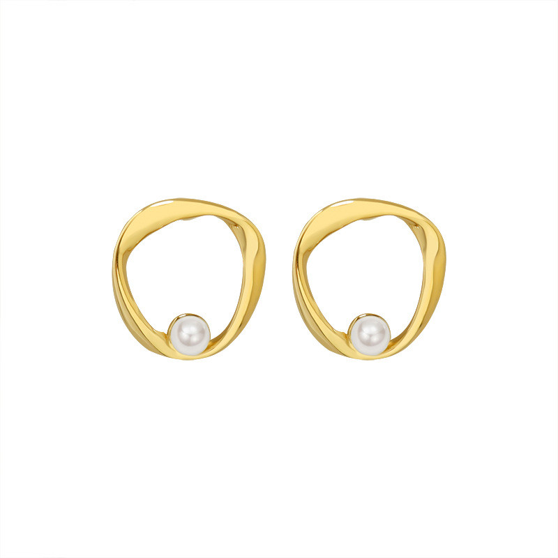 New Trendy Irregular Circle Simulated Pearl Stud Earrings For Women Fashion Jewelry Party Elegant