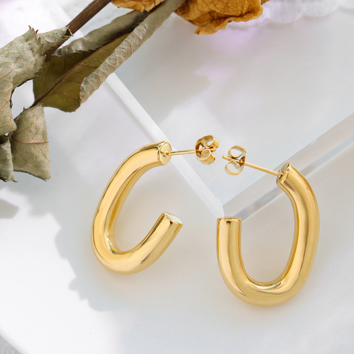 Geometric Thick C Hoop Earrings Excellent Titanium Steel Earrings for Women French Vintage Elegant Earrings Jewelry