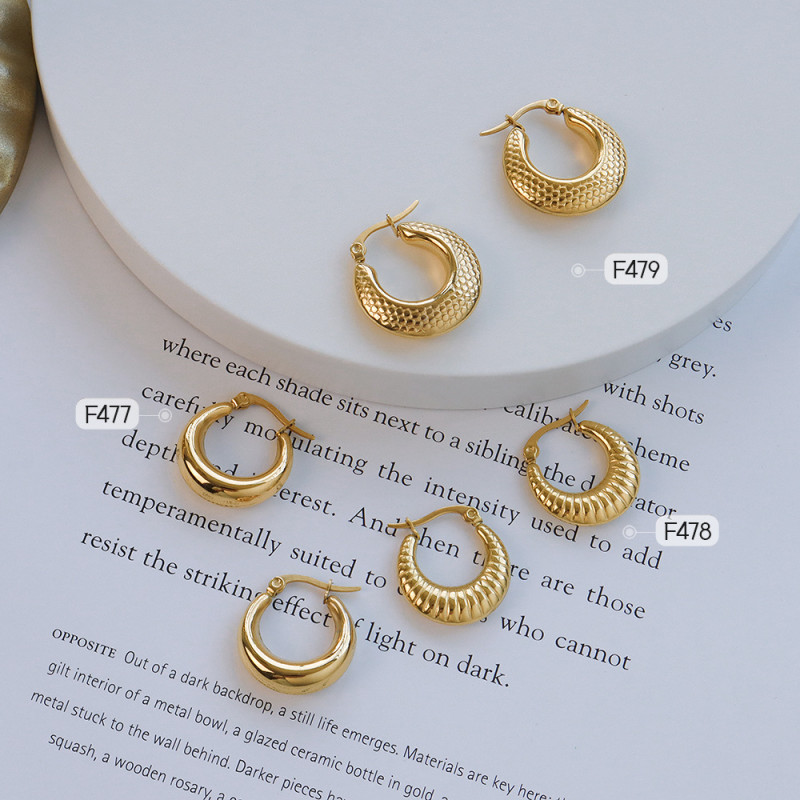 Small Chunky Screw Thread Hoop Earrings Gold Silver Color Metal Round Earring for Women Vintage Earrings Jewelry