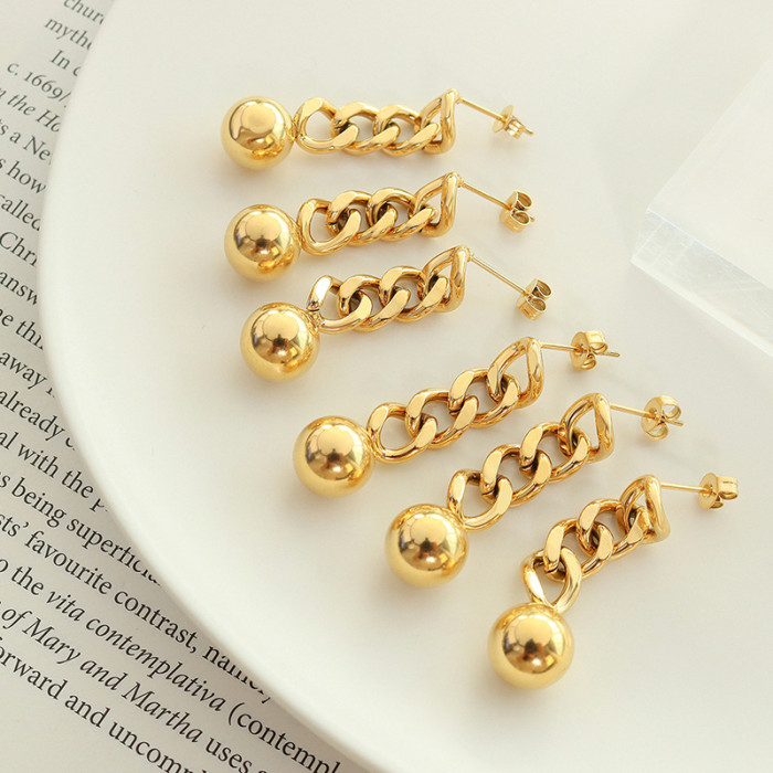 Korean Boys Fashion Chain Tassel Stud Earring for Men Women KPOP Earrings Stainless Steel Ball Dangle Earring