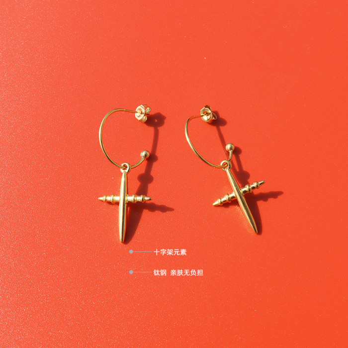 Cross Drop C Shape Earrings for Women Gold Silver Color Dangle Earrings Wedding Jewelry Gift