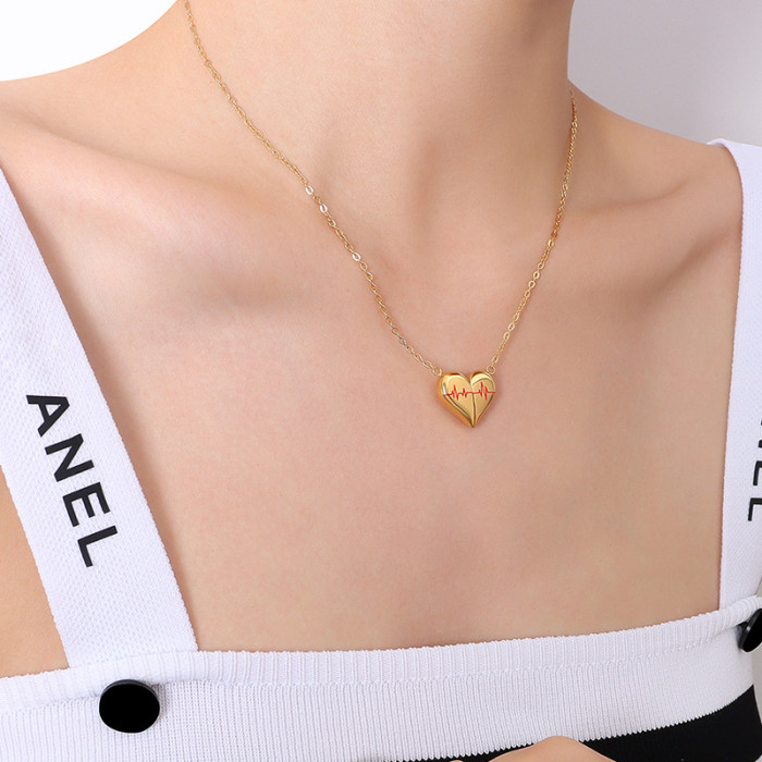 18K Gold Minimalist Magnet Attracts Love Heart Clavicle Chain Necklace Pendant Light Luxury Heartbeat Necklace Jewelry