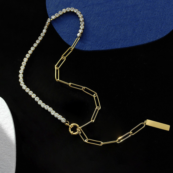 Romantic Chic Cool Zircon Patchwork Necklace for Women Pendant Chain Titanium Steel Jewelry