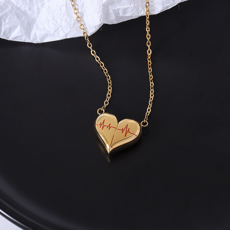 18K Gold Minimalist Magnet Attracts Love Heart Clavicle Chain Necklace Pendant Light Luxury Heartbeat Necklace Jewelry