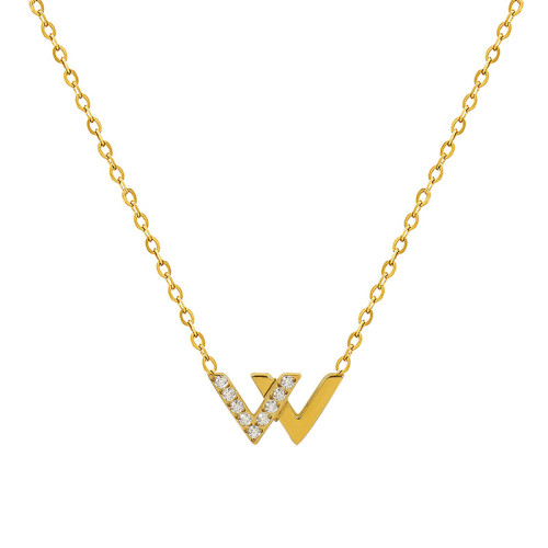 New Trendy W Letter Necklace Fashion Women Jewelry Double V Pendant AAA Zircon Diamond Necklace