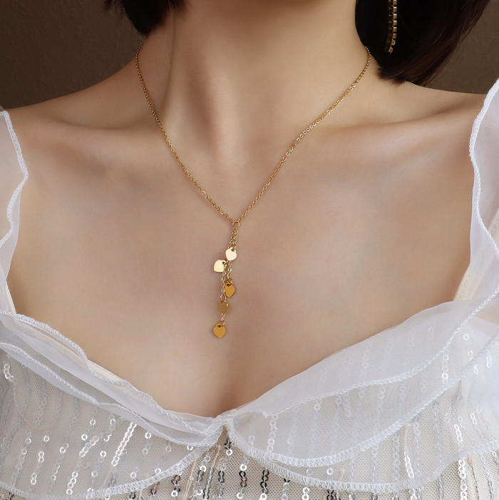 Vintage Long Gold Chain Necklace Statement Metal Heart Tassel Necklace Trendy Jewelry for Women