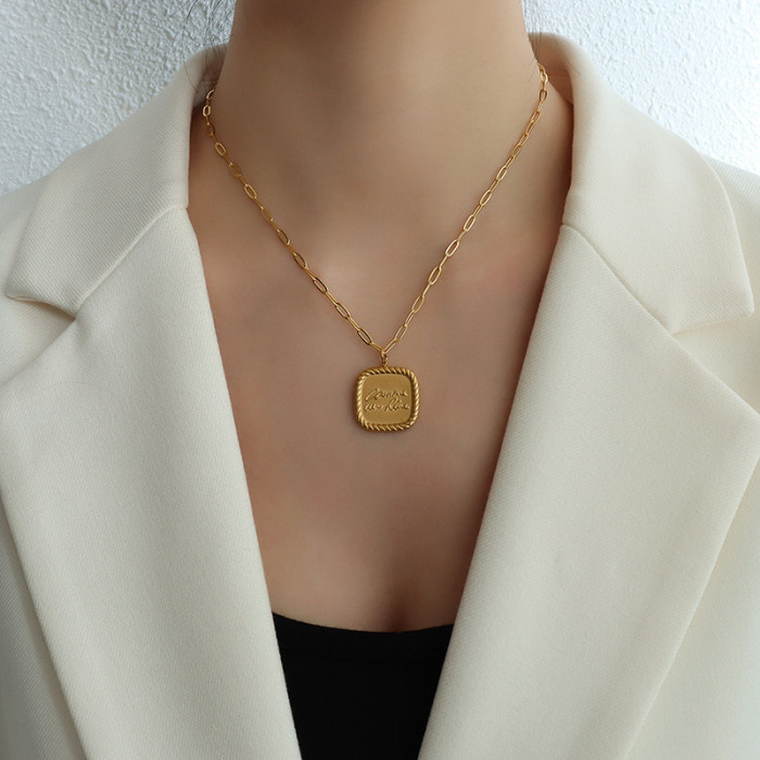 Lucky Square Brand English Lettering Round Bead Pendant Punk Clavicle Chain Female Sweater Chain