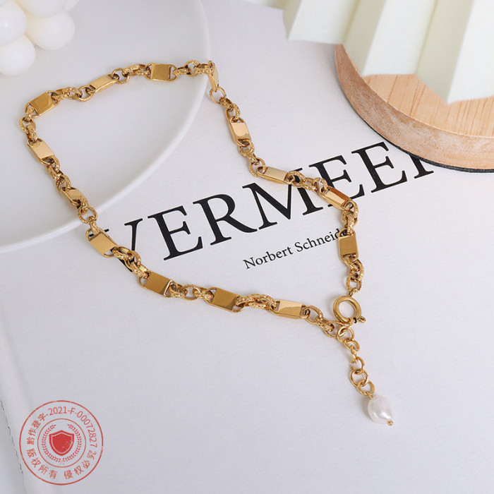 Trendy Freshwater Pearl Long Tassel Necklace for Women Stainless Steel Y Shape Collar Necklaces