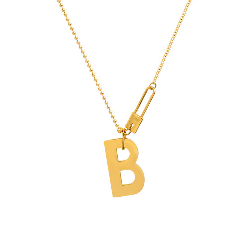 Trendy Letter B Stainless Steel Necklace Pin Pendant Exaggeration Unisex Necklaces Fashion Party Jewelry