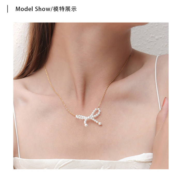 Luxury Pearl Bow Necklace Korean Fashion Women's Wedding Party Exquisite Clavicle Chain Jewelry Necklaces
