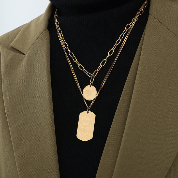 Retro Jewelry Chain Necklace Pretty Design Double Layer Metal Round Square Pendant Necklace Hot Selling For Women Gifts