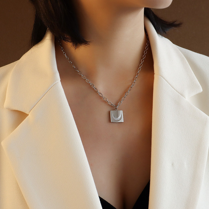 Stainless Steel Jewelry Star Moon Square Handmade Necklace Women's Fashion Clavicle Chain