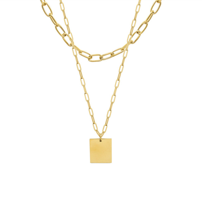 Retro Jewelry Chain Necklace Pretty Design Double Layer Metal Square Pendant Necklace Hot Selling For Women Gifts