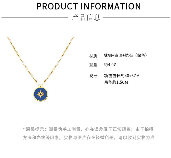 Hot Stainless Steel 18K Gold Plated Sky Blue Epoxy Eight Star Diamond Necklace for Women Girl Fashion Jewelry