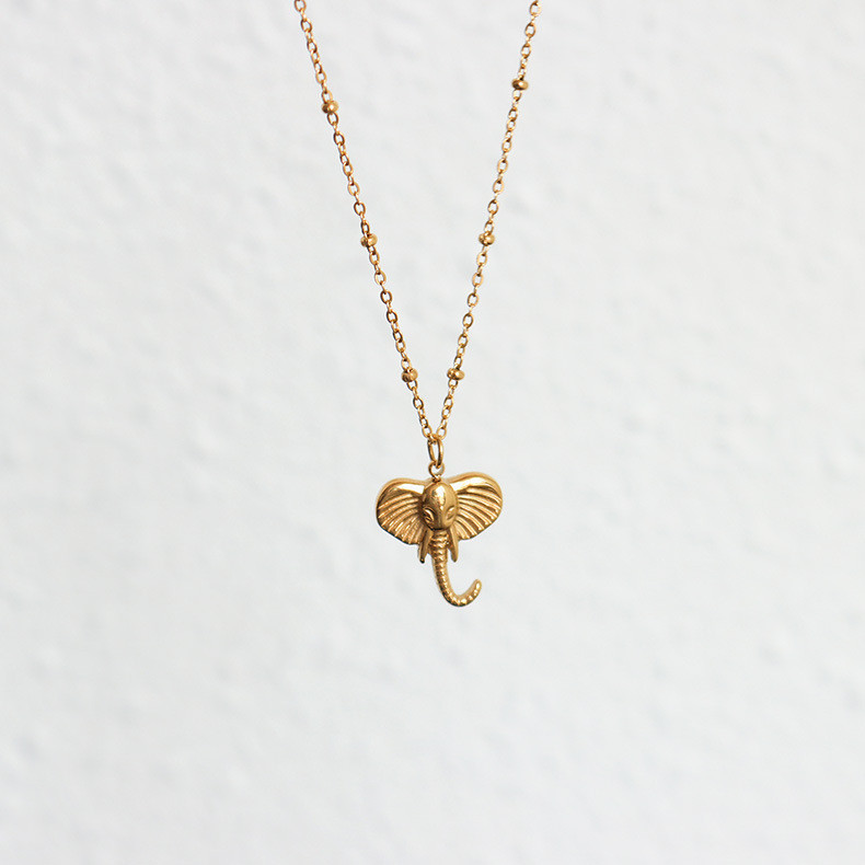 Gold Plated Elephant Necklace for Women Jewelry Titanium Steel Pendant Necklace Animal Luxury Choker Japanese Korean Wholesale