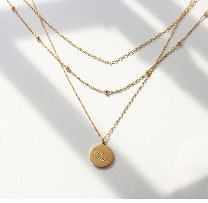 Three Layer Necklace Round Bead Disc Layers Pendant Necklace for Women Fashionable Party Jewelry