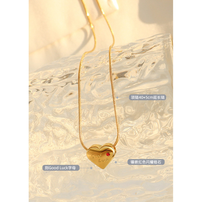 Romantic Red Zircon Inlaid Heart Pendant Necklaces for Women Genuine Chain AAA Zircon Necklace Female Jewelry